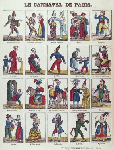 Karakterer fra karnevalet i Paris, ca. 1840 av French School