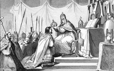 Karl den Store (742-814) Kronet av pave Leo III (ca. 750-816) ved St. Peters Roma den 25. desember 800, fra 
