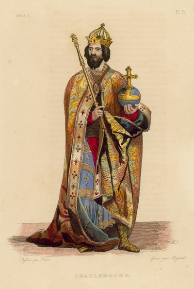 Charlemagne (farget gravering) av French School