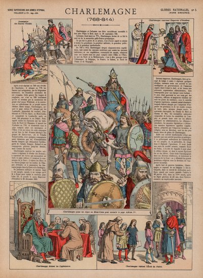 Charlemagne, 768-814 (farge litho) av French School
