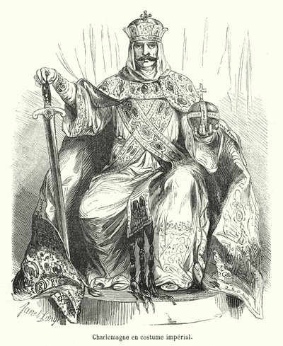Charlemagne en keiserlig kostyme (gravering) av French School