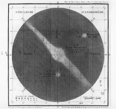 Charles-Joseph Messier (1730-1817) observasjoner av en tåke i Andromedas-beltet 1807 av French School