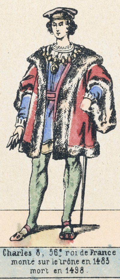 Charles 8, 56. konge av Frankrike, besteg tronen i 1483, døde i 1498 (farget gravering) av French School