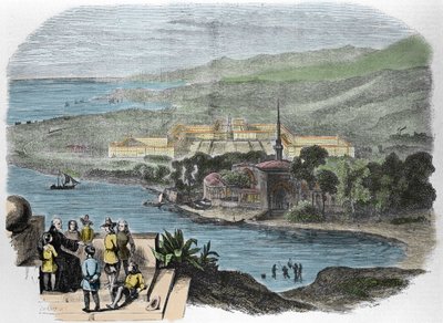 Charles Fourier (1772–1837), fransk sosialistteoretiker: gravering som viser idealbildet av en Phalanstere-gravering fra 1848. av French School