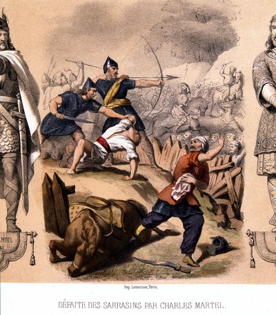 Charles Martel beseiret saracenerne ved Poitiers, 732. av French School
