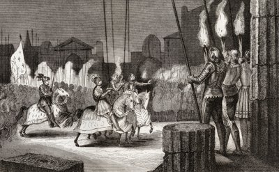 Charles VII (1470-98) går inn i Roma i 1494 for å bli erklært keiser av Orienten, fra 'Histoire de France' av Colart, utgitt ca. 1840 av French School