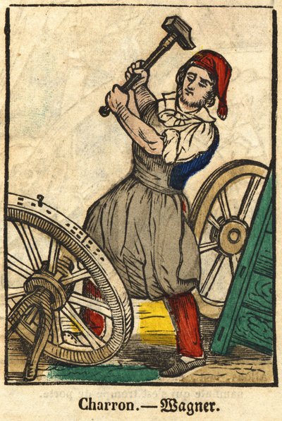 Charron (som produserer vogner); Serie om handel, bilde av Epinal fra 1800-tallet. av French School