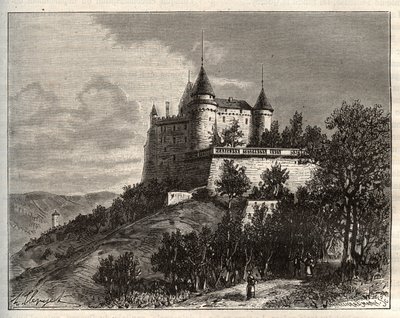 Chateau de Mercues - Cahors - gravering i "La France illustree: geografi, historie, statistisk administrasjon" av VA Malt-Brown. 1884 av French School