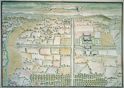 Chateaux de la Loire: "" Utsikt over slottet Plessis Bourre"" Akvarell av den franske skolen. 1699 Paris, B.N. av French School
