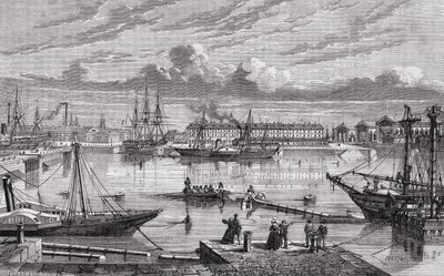 Cherbourg på 1700-tallet, gravert av Le Breton etter Pibaraud, fra 