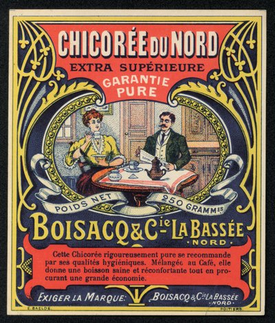 Chicoree du Nord, Boisacq og Cie la Bassee, annonse (farge litho) av French School