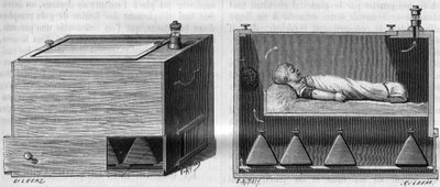 Barnekuvøs av Dr. Alfred Auvard (1855-1940), i henhold til apparatet som brukes på fødeavdelingen, til venstre, utvendig, til høyre innvendig. i «La Nature. Revue des sciences et de ses applications aux arts et à l