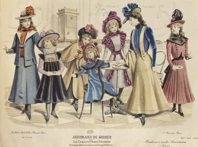 Kinderkostüme, Illustration aus Journaux de Mode, Oktober 1898 (Farbstich) von French School