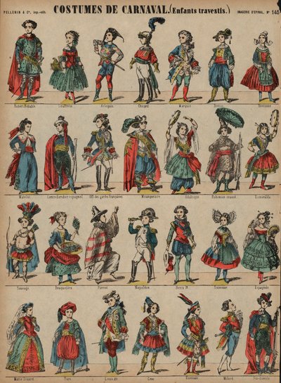 Karnevalskostymer for barn (farget gravering) av French School