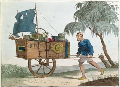 Kinesisk bonde med trillebår under seil, 1811 av French School