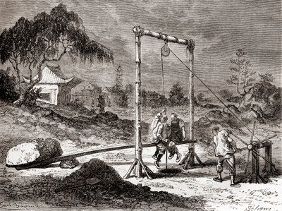 Kinesiske arbeidere på 1800-tallet graver en brønn for utvinning av saltvann, fra 
