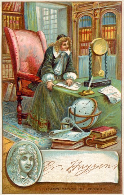 Christiaan Huygens , nederlandsk matematiker og vitenskapsmann (chromolitho) av French School