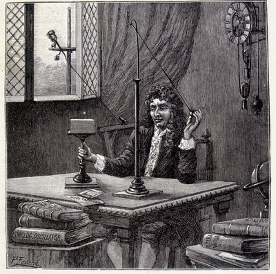 Christian Huyghens observerer "" tilbøyeligheten til bevegelse"" eller kroppens elastisitet - i "" Physique Populaire"" av Emile Desbeaux av French School