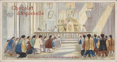 Kristne som tilber i det episkopale kapellet i Beijing (chromolitho) av French School