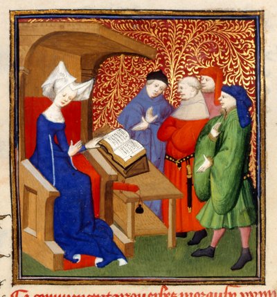 Christine instruerende, MS Harley 4431, f.259v, Frankrike, c.1410-14 (farge på pergament) av French School