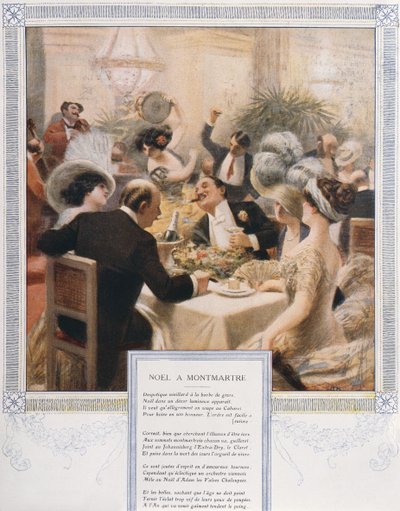 Jul på Montmartre, julaftensmiddag i en luksuriøs restaurant, ca. 1900 av French School