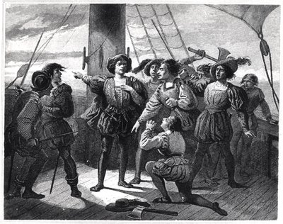 Christopher Columbus (1450-1506) Skremmer mannskapet sitt av French School