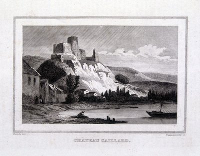 Château Gaillard sett fra Seinen - Gravering av French School