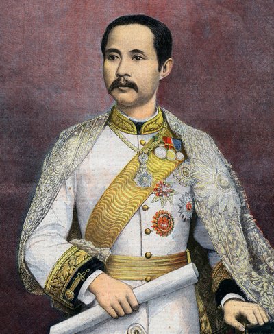 Chulalongkorn (1853-1910), konge av Siam. I 1897 ble Chulalongkorn den første siamesiske monarken som besøkte Europa. Illustrasjon fra Le petit Journal av French School