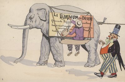 Sirkusscene, fra et sett med sammenkoblede postkort (fargelitho) av French School