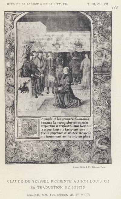 Claude De Seyssel presenterer for kong Louis XII sin oversettelse av Justin (litho) av French School