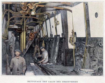 Rengjøring av kjelerom - i ""Militæralbum - Navy: Life on board"" av French School