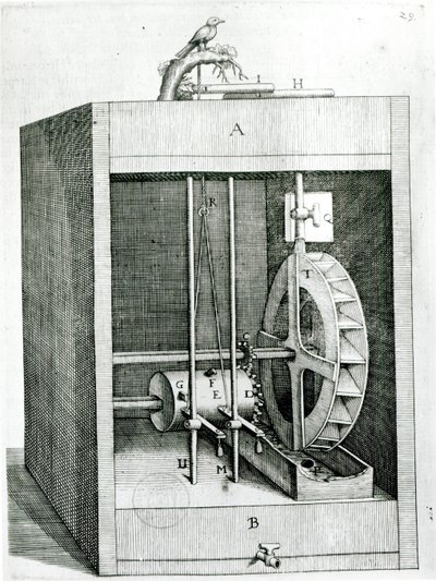 Urverksfugl, fra Les Reasons des Forces Mouvantes av Salomon de Caus (ca. 1576-1626), 1615 av French School