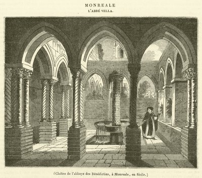 Cloister of the Benedictine Abbey, i Monreale, Sicilia (gravering) av French School