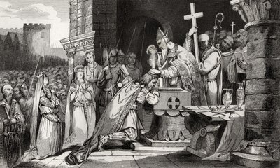 Clovis I (465-511) døpt med menn fra hæren før slaget ved Tolbiac, fra 