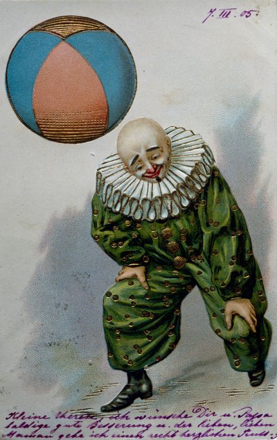 Klovn, ca. 1905, postkort, tørroffsetlitografi med gulltoning, Frankrike, 1900-tallet av French School