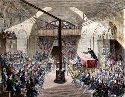 Club des Jacobins - Paris rue Neuve-St Honore 1789 - View of the club of Jacobins. Former convent of the Order of St Dominica - A session at the club of Jacobins, during the Revolution of 1789 - Engraving of 1844 - French Revolution. A session at the Jacob av French School