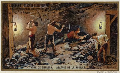 Kullgruve. Hugging av kull ved kullflaten (chromolitho) av French School