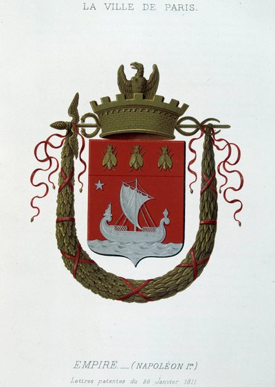 Våpenskjold fra byen Paris: Empire (Napoleon I) - Brevpatent datert 29. januar 1811 - i "" Armorial National de France", av H. Traversier, Paris av French School
