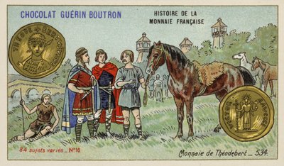 Mynt av Theudebert I, 534 (chromolitho) av French School