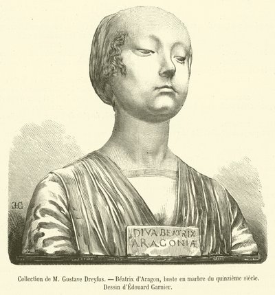 Samling av M Gustave Dreyfus, Beatrix av Aragon, marmorbyste fra det femtende århundre (gravering) av French School