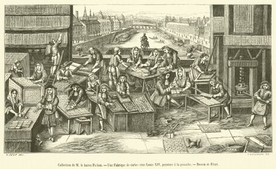 Samling av M le Baron Pichon, A Card Factory under Louis XIV (gravering) av French School