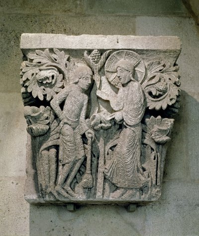 Kolonnehovedstad som viser Kristus og Jakob den mindre, ca. 1125-30 (kalkstein) av French School