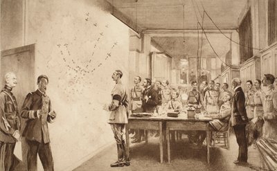 Kommandant og stab ved det franske luftfartsdepartementet som markerte fremgangen til et Gotha-raid på Paris, 1914-19 av French School