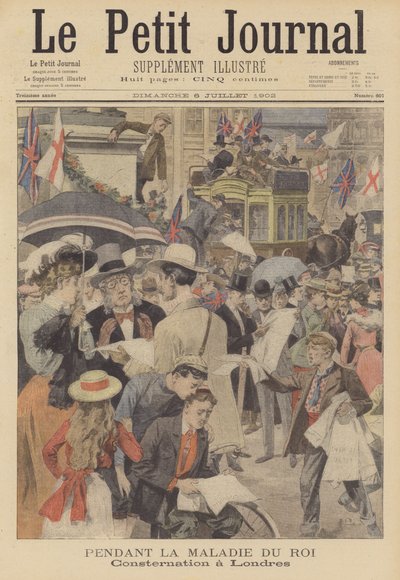 Bekymring i London over kong Edward VIIs sykdom (fargelitografi) av French School
