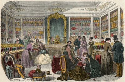 Konditoributikk i Paris på 1800-tallet - Gravering i "Tableau-de-Paris" av Edmond Texier 1852 av French School