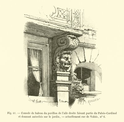 Balkongkonsoll til paviljongen i høyre fløy, en del av Palais-Cardinal og tidligere med utsikt over hagen, for tiden rue de Valois, nr. 6 av French School