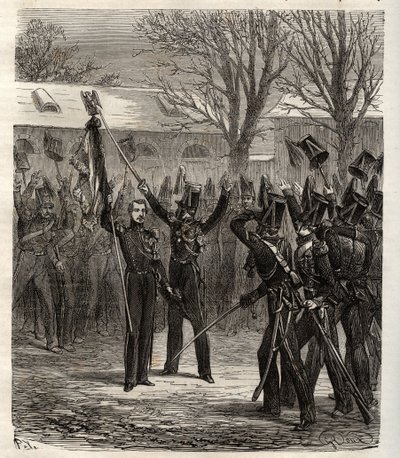 Konspirasjon av Strasbourg 1836 ledet av prins Louis Napoleon, fremtidige Napoleon III, mot juli-monarkiet - Konspirasjon av Strasbourg organisert av den fremtidige keiseren Napoleon III 1836 - mislykket forsøk på kupp organisert av Prins Louis Napoleon, f av French School