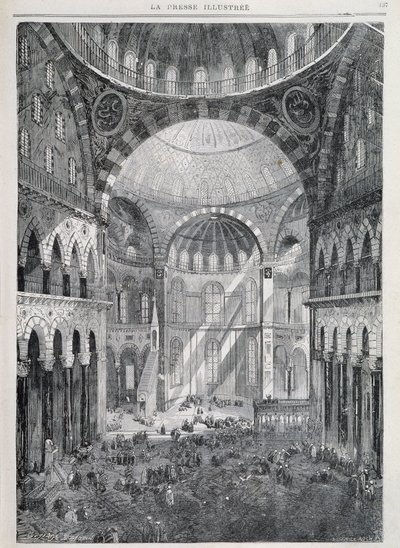 Konstantinopel: Hagia Sophia-moskeen - i "" La Presse Illustrée"", desember 1869 av French School