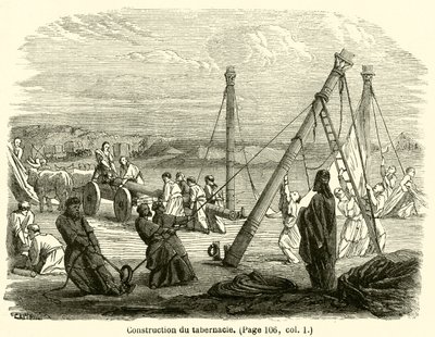Construction du tabernacle (gravering) av French School