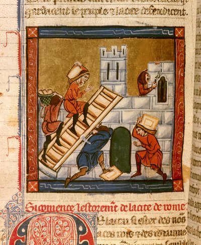 Byggingen av Roma. Miniatyr av manuskriptet "Histoire ancienne à la Cesar", rundt 1260-1270 skrevet av en kontorist i tjeneste ved hoffet til Roger IV, Chatelain av Lille (1208-1230), forfatteren kan være for noen av Denains Wauchier. Dijon, Munici av French School